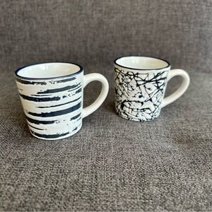 Set/2 Abstract Espresso Cups, Navy Blue, White, 2 oz